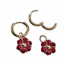 ∅14mm Oorringen met Doffe Rode Kristallen Bloem Hanger Verguld RVS