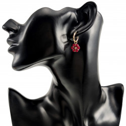∅14mm Oorringen met Doffe Rode Kristallen Bloem Hanger Verguld RVS