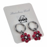 ∅14mm Oorringen met Doffe Rode Kristallen Bloem Hanger Gepolijst RVS
