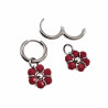 ∅14mm Oorringen met Doffe Rode Kristallen Bloem Hanger Gepolijst RVS