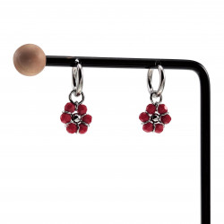 ∅14mm Oorringen met Doffe Rode Kristallen Bloem Hanger Gepolijst RVS