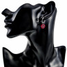 ∅14mm Oorringen met Doffe Rode Kristallen Bloem Hanger Gepolijst RVS