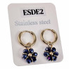 ∅14mm x 2mm Oorringen Dames - Verguld RVS - Marineblauwe Gefacetteerde Kristallen Bloem Hanger - Bungelende Oorbellen