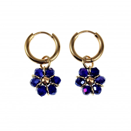 ∅14mm Oorringen met Marineblauwe Kristallen Bloem Hanger Verguld RVS