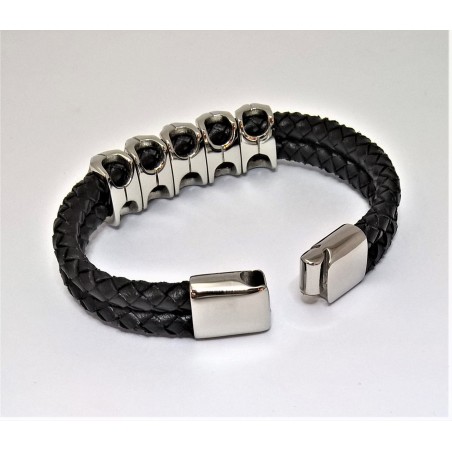 Gevlochten Leren Armband met Staal Elementen