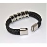 Gevlochten Leren Armband met Staal Elementen