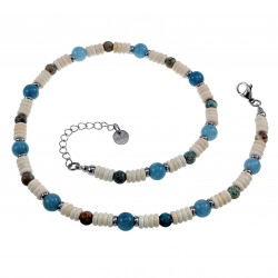 RVS - Witte Granaat Abacos Stenen Ketting Unisex - Verstelbaar 45-50cm