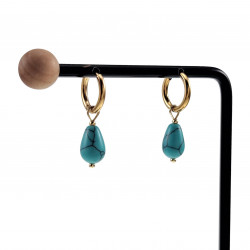 Verguld RVS - ∅14mm Oorringen met Druppel Turquoise Hangertjes Dames