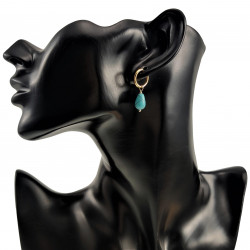 Verguld RVS - ∅14mm Oorringen met Druppel Turquoise Hangertjes Dames