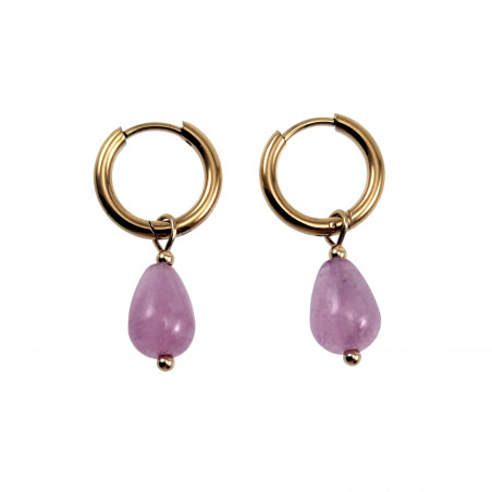 Verguld RVS - Oorringen met Druppel Paarse Engeliet Steen Hangertjes