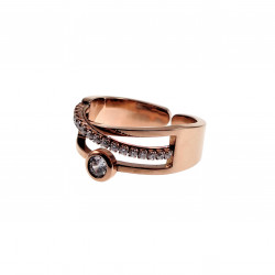 Ring Dames - Verguld Roségoudkleur RVS - Brede Ring - Doorkruist-Design