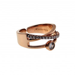 Ring Dames - Verguld Roségoudkleur RVS - Brede Ring - Doorkruist-Design
