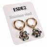 ∅14mm x 2mm Oorringen Dames - Verguld RVS - Transparant Groene Gefacetteerde Kristallen Bloem Hanger - Bungelende Oorbellen