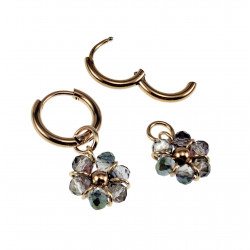 ∅14mm x 2mm Oorringen Dames - Verguld RVS - Transparant Groene Gefacetteerde Kristallen Bloem Hanger - Bungelende Oorbellen