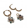 ∅14mm x 2mm Oorringen Dames - Verguld RVS - Transparant Groene Gefacetteerde Kristallen Bloem Hanger - Bungelende Oorbellen