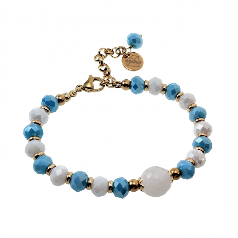 Verguld RVS Armband met Turkoois en Witte Kristallen Verstelbaar Dames Verguld RVS Armband met Turkoois en Witte Kristallen Verstelbaar Dames