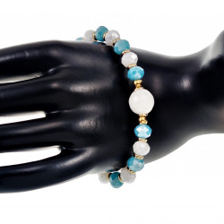 Verguld RVS Armband met Turkoois en Witte Kristallen Verstelbaar Dames