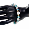 Armband Dames - Verguld RVS - Armband met Gefacetteerde Turkoois en Witte Kristallen - Verstelbaar