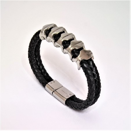 Gevlochten Leren Armband met Staal Elementen