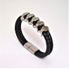 Gevlochten Leren Armband met Staal Elementen