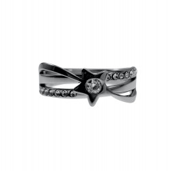 Ring Dames - Gepolijst RVS - Ring met Ster en Glimmende Zirkonia Steentjes - Brede Ring