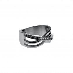 Ring Dames - Gepolijst RVS - Brede Ring met Zirkonias Steentjes