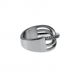 Ring Dames - Gepolijst RVS - Brede Ring met Zirkonias Steentjes