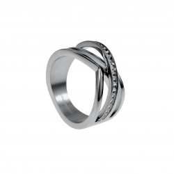 Ring Dames - Gepolijst RVS - Brede Ring met Zirkonias Steentjes