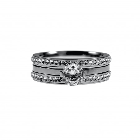Gepolijst RVS - Ring met Zirkonias Steentjes - Twee-in-één-Designring