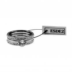 Ring Dames - Gepolijst RVS - Brede Ring met Zirkonias Steentjes - Twee-in-één-Designring