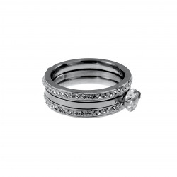 Ring Dames - Gepolijst RVS - Brede Ring met Zirkonias Steentjes - Twee-in-één-Designring