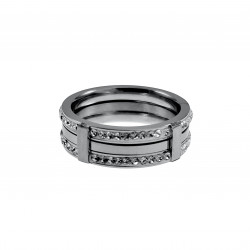 Ring Dames - Gepolijst RVS - Brede Ring met Zirkonias Steentjes - Twee-in-één-Designring