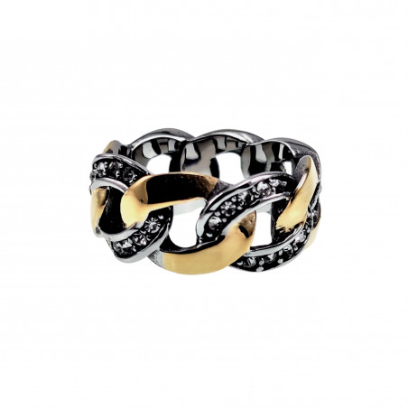 Zilverkleurige - Goudkleurige RVS -  Cubaans Schakeldesign Brede Ring