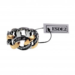 Ring Dames - Zilverkleurige - Goudkleurige RVS -  Cubaans Schakeldesign Ring - Brede Ring met Zirkonias Steentjes