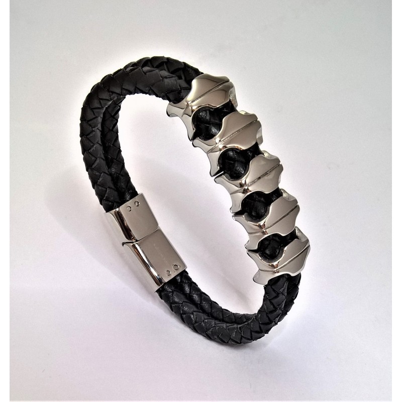 Gevlochten Leren Armband met Staal Elementen