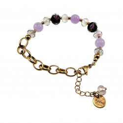 Verguld RVS Ronde Schakelarmband met Kristallen en Paarse Jade Stenen