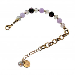 Verguld RVS Ronde Schakelarmband met Kristallen en Paarse Jade Stenen