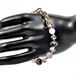 Verguld RVS Ronde Schakelarmband met Kristallen en Paarse Jade Stenen