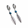 Oorbellen Dames - Gepolijst  RVS - Zilverkleurige - Lange Oorbellen - Oorringen met Natuurlijke Turquoise Steen en Veerhanger