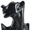 Oorbellen Dames - Gepolijst  RVS - Zilverkleurige - Lange Oorbellen - Oorringen met Natuurlijke Turquoise Steen en Veerhanger
