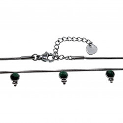 Gepolijst RVS Slangenketting met Drie Groenen Stenen Hanger Verstelbaar