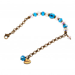 Verguld RVS Schakelarmband met Turquoise Glaskralen - Murano-Kraal