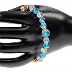 Verguld RVS Schakelarmband met Turquoise Glaskralen - Murano-Kraal