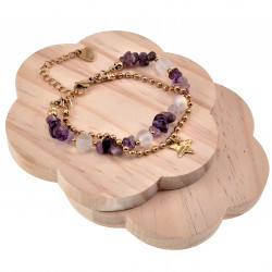 Dubbele Armband Amethistgrind - Witte Maansteen - Verguld RVS