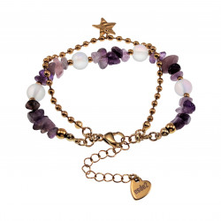 Dubbele Armband Amethistgrind - Witte Maansteen - Verguld RVS