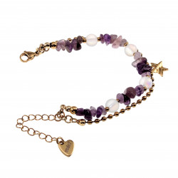 Dubbele Armband Amethistgrind - Witte Maansteen - Verguld RVS