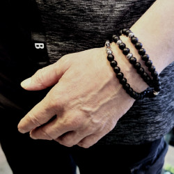 65cm - 8,5mm Kralenketting Heren - of 19cm Onyx Armband - RVS - Matte Onyx Natuursteen - Zwarte Natuursteen Ketting