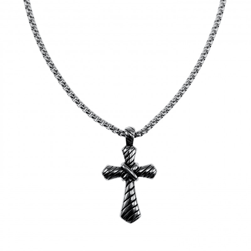 60cm x 3mm RVS Jasseron-ketting + Kruis Hanger met Details Unisex 60cm x 3mm RVS Jasseron-ketting + Kruis Hanger met Details Unisex