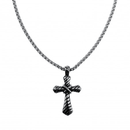 60cm x 3mm RVS Jasseron-ketting + Kruis Hanger met Details Unisex