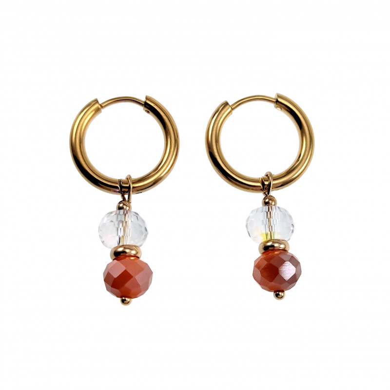 Dames - Verguld RVS Oorringen met Orange Gefacetteerde Kristal Hanger Dames - Verguld RVS Oorringen met Orange Gefacetteerde Kristal Hanger
